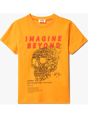 Koton Tişört Kurukafa Baskılı Kısa Kollu Bisiklet Yaka Pamuklu