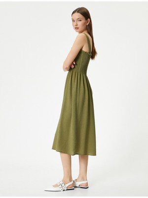 Koton Askılı Midi Elbise Gipe Detaylı Rahat Kalıp