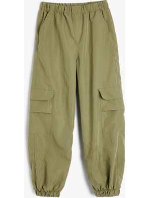 Koton Basic Kargo Jogger Pantolon Beli Lastikli Cepli Kız Çocuk 5 - 6 Yaş Yeşil Renk
