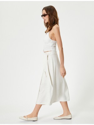 Koton Midi Etek Beli Bağlamalı Keten Karışımlı