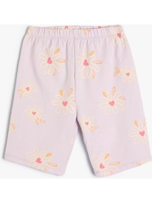 Koton Basic Kısa Tayt Çiçek Desenli Beli Lastikli
