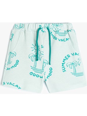 Koton Şort Palmiye Baskılı Beli Lastikli Dokulu Pamuklu