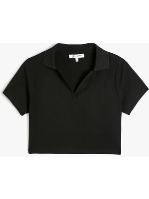 Koton Crop Polo Yaka Tişört Kısa Kollu Slim Fit Kaşkorse Viskon