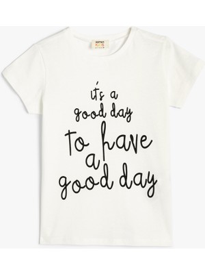 Koton Tişört Kısa Kollu Bisiklet Yaka Slogan Baskılı Pamuklu