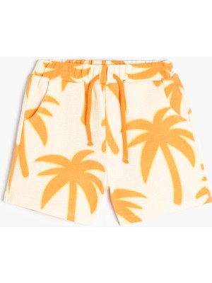 Koton Şort Palmiye Baskılı Beli Lastikli Pamuklu