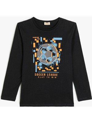 Koton Tişört Spor Temalı Uzun Kollu Bisiklet Yaka