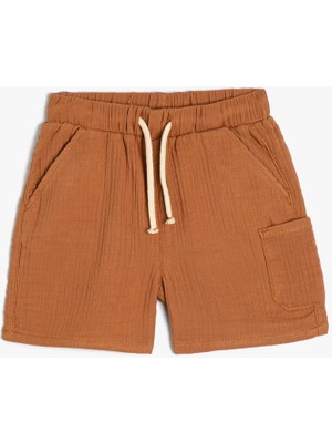 Koton Basic Şort Beli Bağlamalı Cep Detaylı Dokulu Pamuklu