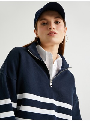 Koton Dik Yaka Sweatshirt Oversize Yarım Fermuarlı