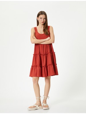 Koton Midi Elbise Kolsuz U Yaka Katlı Rahat Kalıp