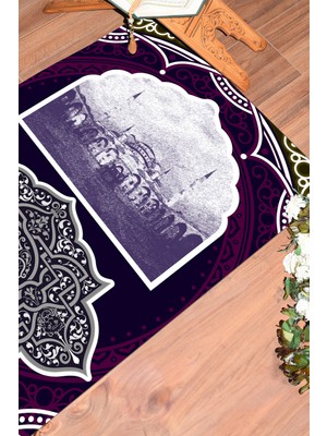 Evdeya Dijital Baskılı Yıkanabilir Camii Motifli Hediyelik Namazlık Seccade 70X130, Seccade-35-Mor,