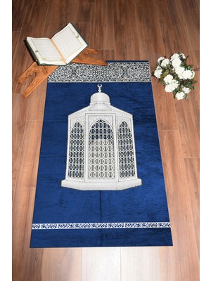 Evdeya Dijital Baskılı Yıkanabilir Hediyelik Şık Namaz Halısı Seccade 70X130CM, Seccade-42-Mavi,
