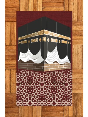 Evdeya Dijital Baskılı Yıkanabilir Kabe Motifli Hediyelik Namaz Halısı Seccade 70X130CM, Seccade-47-Kırmızı,