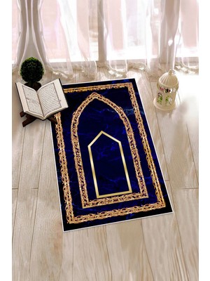 Evdeya Dijital Baskılı Kaymaz Taban Yıkanabilir Modern Namazlık Seccade 70X130, Seccade-21-Mavi,