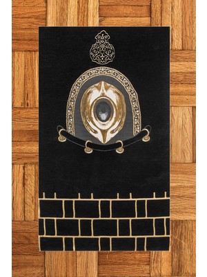 Evdeya Dijital Baskılı Yıkanabilir Şık Tasarım Namaz Halısı Seccade 70X130CM, Seccade-49-Siyah,