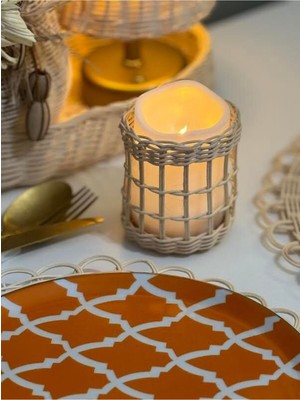 Maison Avf Tealight LED Sütun Rattan Mum Pilli Handmade