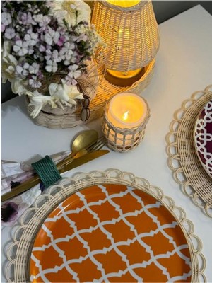 Maison Avf Tealight LED Sütun Rattan Mum Pilli Handmade