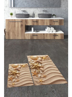 Evdeya 3d Dijital Baskılı Yıkanabilir Modern Ikili Banyo Halısı Paspas, Klozet-48-Renkli,