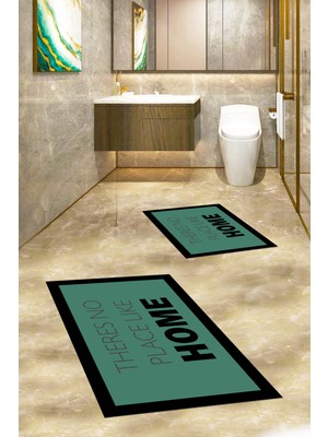 Evdeya Dijital Baskılı Yıkanabilir Home Yazılı Ikili Banyo Halısı Paspas, Klozet-13-Yeşil,