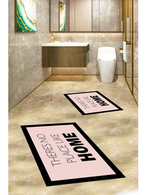 Evdeya Dijital Baskılı Yıkanabilir Home Yazılı Ikili Banyo Halısı Paspas, Klozet-13-Pembe,