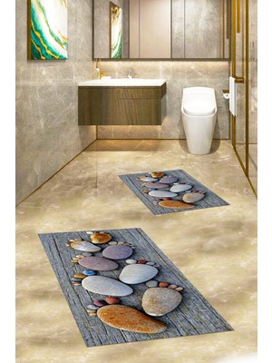 Evdeya 3d Dijital Baskılı Yıkanabilir Ayak Izi Desenli Ikili Banyo Halısı Paspas, Klozet-15-Renkli,