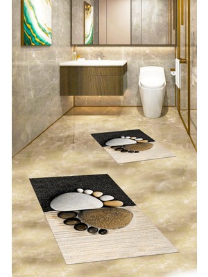 Evdeya 3d Dijital Baskılı Yıkanabilir Ayak Izi Desenli Ikili Banyo Halısı, Klozet-17-Kahve,
