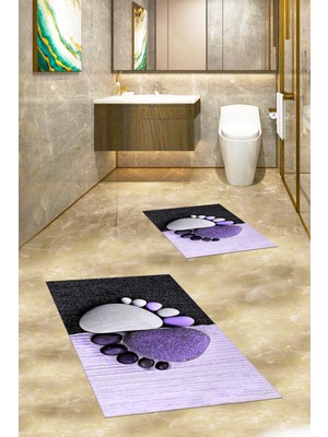 Evdeya 3d Dijital Baskılı Yıkanabilir Ayak Izi Desenli Ikili Banyo Halısı, Klozet-17-Mor,
