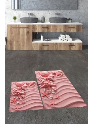 Evdeya 3d Dijital Baskılı Yıkanabilir Modern Ikili Banyo Halısı Paspas, Klozet-48-Kırmızı,