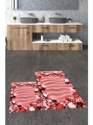 Evdeya 3d Dijital Baskılı Yıkanabilir Modern Desenli Ikili Banyo Halısı Paspas, Klozet-47-Kırmızı,