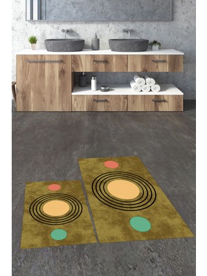 Evdeya Dijital Baskılı Yıkanabilir Modern Ikili Banyo Halısı Paspas, Klozet-49-Kahve,