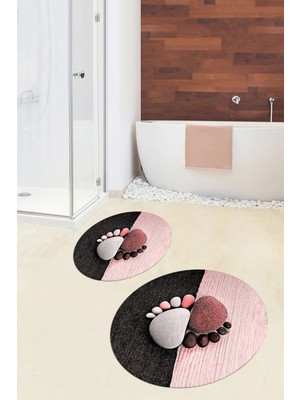 Evdeya 3d Dijital Baskılı Yıkanabilir Ayak Izi Desenli Ikili Yuvarlak Banyo Halısı, Klozet-17-Mor,