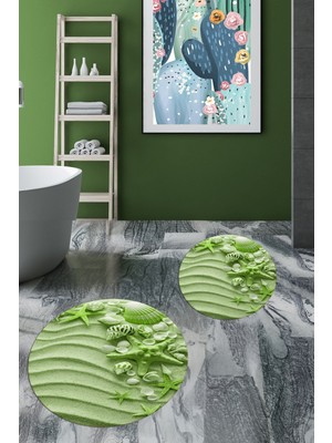 Evdeya 3d Dijital Baskılı Yıkanabilir Modern Ikili Banyo Halısı Paspas Yuvarlak, Klozet-48-Yeşil,