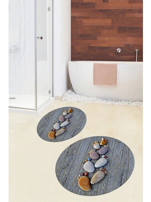 Evdeya 3d Dijital Baskılı Yıkanabilir Ayak Izi Desenli Ikili Yuvarlak Banyo Halısı Paspas, Klozet-15-Renkli,
