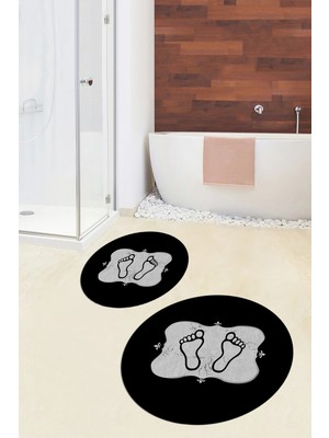 Evdeya Dijital Baskılı Yıkanabilir Modern Ayak Izi Desenli Ikili Yuvarlak Banyo Halısı, Klozet-20-Gri,
