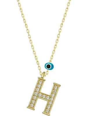 Serra Jewels Gümüş Nazar Gold H Harfi Kadın Kolye