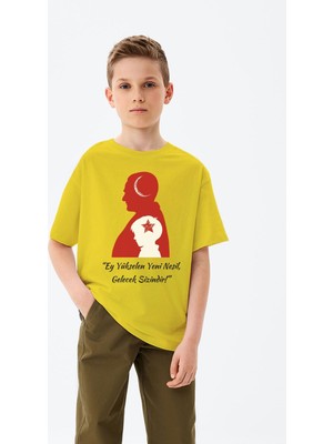 Adabebek Ey Yükselen Nesil Gelecek Sizindir Baskılı 23 Nisan Özel Erkek Çocuk T-Shirt