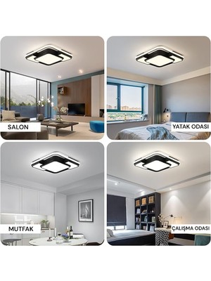 Catluz Işık Karesi 3 Işık Renkli Kumandalı Dimli 50x50cm Tavan Lambası,modern LED Aydınlatma