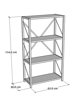 Furnature Design Metal Kitaplık 4 Raflı Dekoratif Kitaplık Raf Atlantik Çam