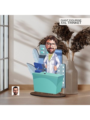 Bk Gift Kişiye Özel Eczacı Karikatürlü Büyük Boy Ahşap Biblo-4 Arkadaşa Hediye , Sevgiliye Hediye, Kişiye Özel Biblolar