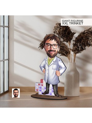 Bk Gift Kişiye Özel Eczacı Karikatürlü Büyük Boy Ahşap Biblo-3 Arkadaşa Hediye , Sevgiliye Hediye, Kişiye Özel Biblolar