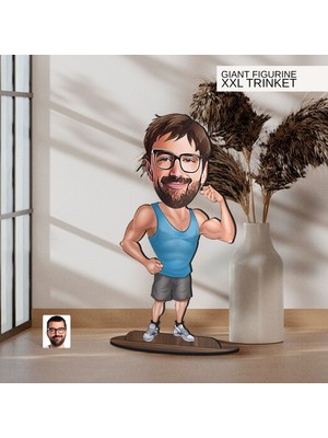 Bk Gift Kişiye Özel Fitness Karikatürlü Büyük Boy Ahşap Biblo-3 Arkadaşa Hediye , Sevgiliye Hediye, Kişiye Özel Biblolar