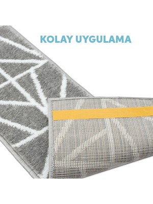 Glary Home GH39A-WT-GRY1 Üçgen Desenli Kaydırmaz Tabanlı 1'li Merdiven Halısı - Beyaz/deniz Mavisi