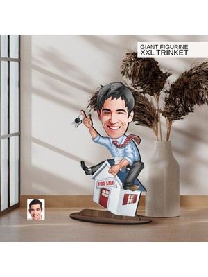 Bk Gift Kişiye Özel Emlakçı Karikatürlü Büyük Boy Ahşap Biblo-1 Arkadaşa Hediye , Sevgiliye Hediye, Kişiye Özel Biblolar