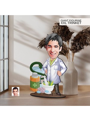 Bk Gift Kişiye Özel Eczacı Karikatürlü Büyük Boy Ahşap Biblo-2 Arkadaşa Hediye , Sevgiliye Hediye, Kişiye Özel Biblolar