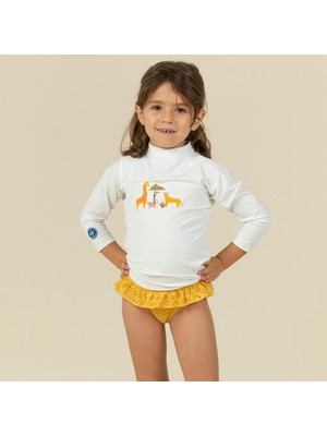 Decathlon Nabaiji Bebek UV Korumalı Uzun Kollu Tişört Beyaz Erkek Çocuk Savan Baskılı