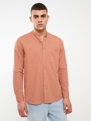 LC Waikiki Lcw Casual Regular Fit Hakim Yaka Uzun Kollu Keten Karışımlı Erkek Gömlek