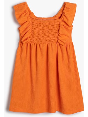 Koton Elbise Askılı Fırfırlı Gipeli Dokulu