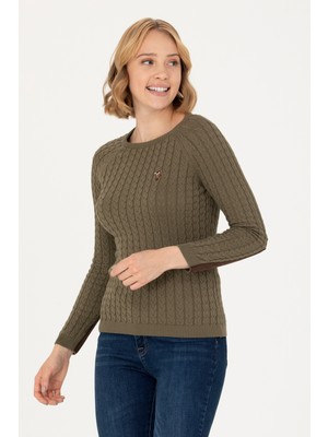 U.S. Polo Assn. Kadın Haki Bisiklet Yaka Basic Kazak 50269010-VR027