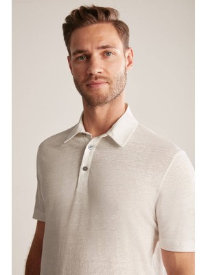 Hemington Saf Keten Beyaz Polo Yaka T-Shirt