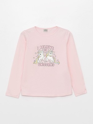 LC Waikiki Lcw Kids Bisiklet Yaka Baskılı Uzun Kollu Kız Çocuk Tişört