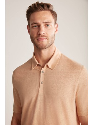 Hemington Saf Keten Kum Rengi Polo Yaka T-Shirt